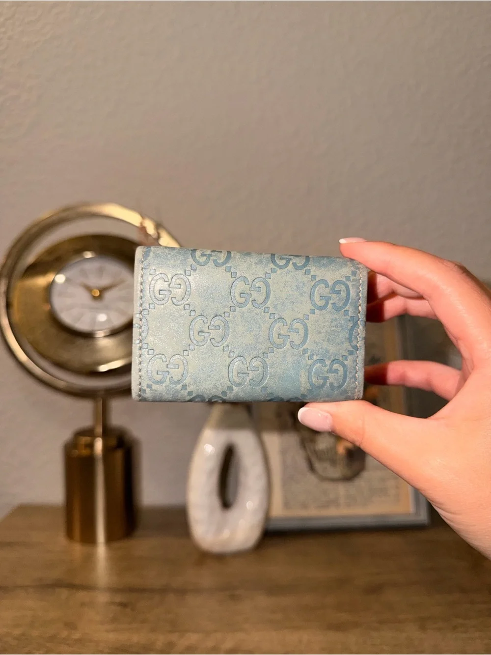 Baby blue Guccissima Key & Card Holder
